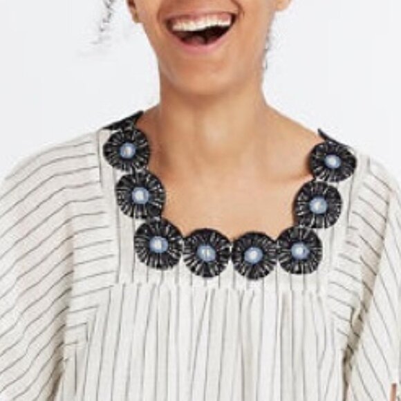 Madewell Striped Embroidered Dress XS White Blue - Picture 4 of 4